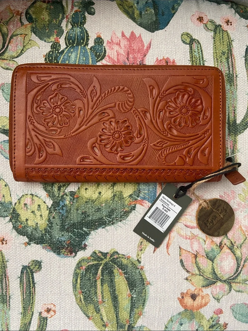 Myra Bag Rogue Wallet Cognac Brown Leather Clutch Wristlet Wallet Western NWT